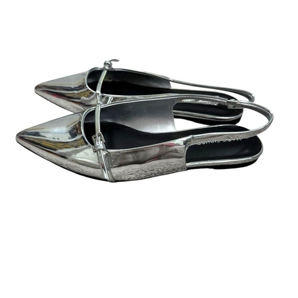 Marc Fisher 7.5 Metallic Silver Pointed Toe Mary Jane Slingback Ballet Flats